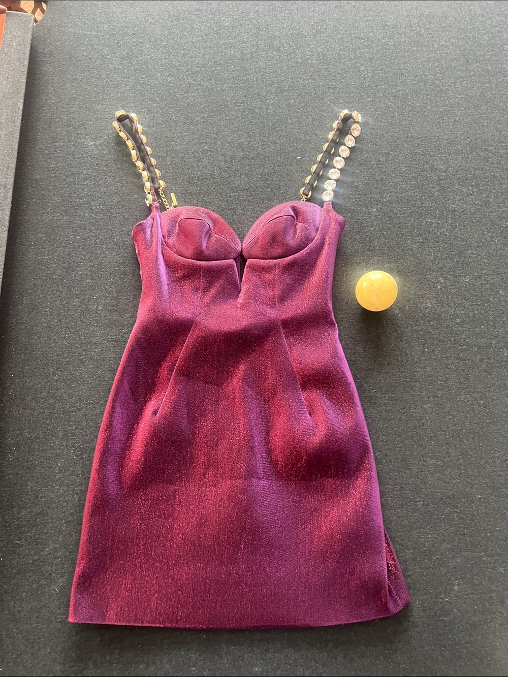 AREA Velvet Bustier Mini Dress in Plum with Embellished Straps